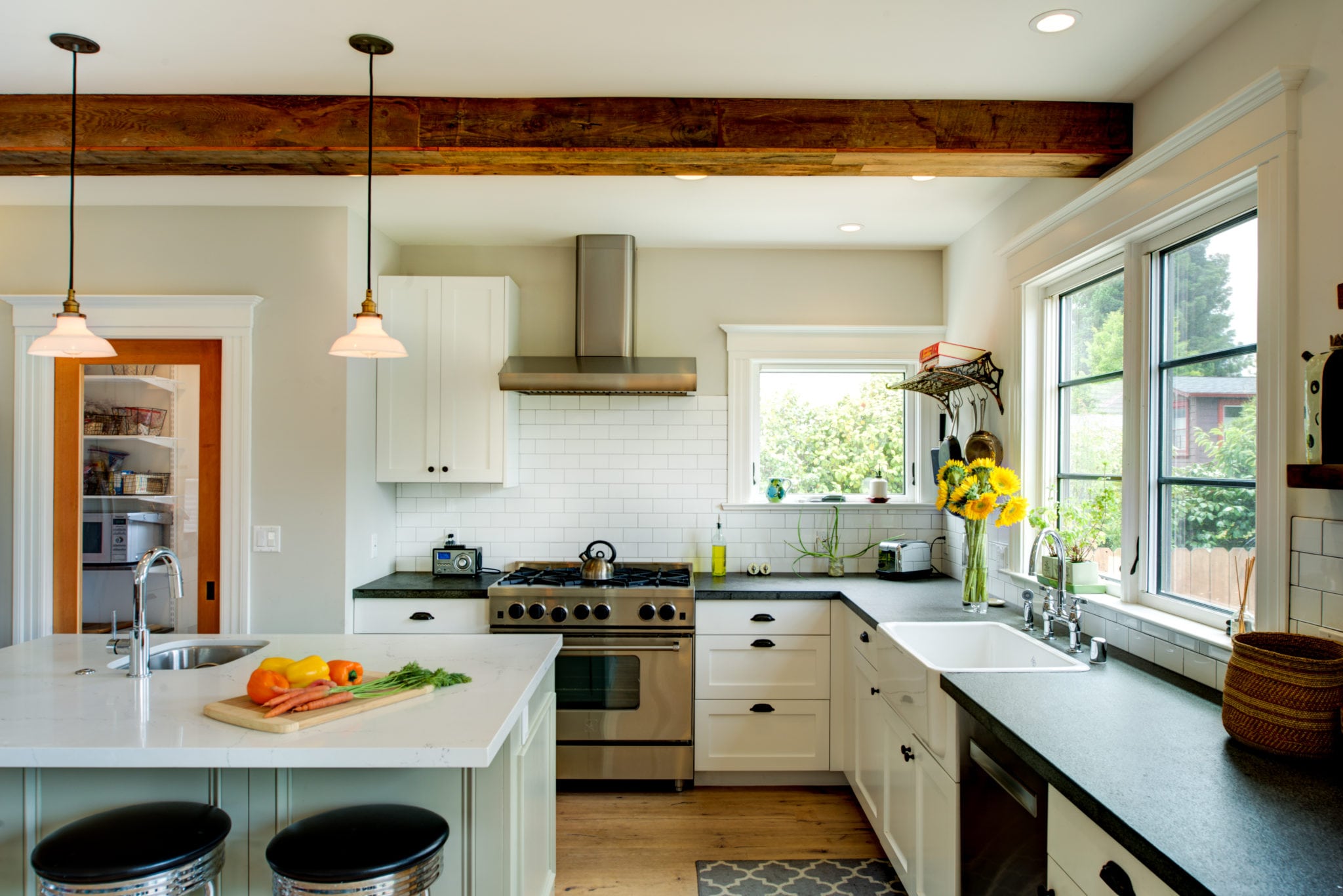 Neutral Compact Kitchen + Living Remodel - Levitch Associates, Inc.